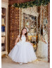 Ivory Lace Tulle Floor Length Peplum Flower Girl Dress